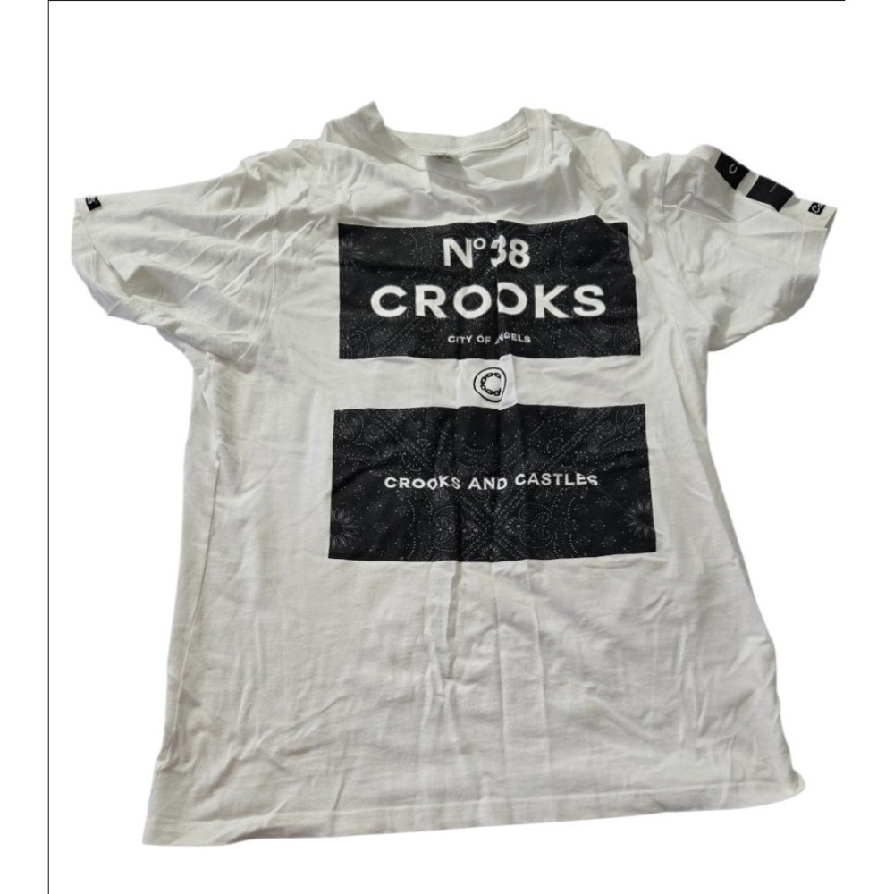 Crooks & Castles T-Shirt Men's Medium White Graphic N°38 City of Angels Crew Nec